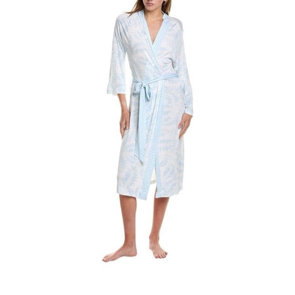NWT Hale Bob Super Soft Mid Length Blue Leave Print Robe-Bamboo Material-Size M - Picture 2 of 8